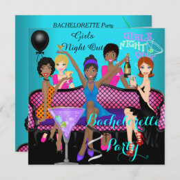 Bachelorette Party Teal Pink Fun Girls Cocktails 4 Invitation