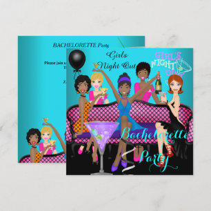 Bachelorette Party Teal Pink Fun Girls Cocktails 4 Invitation