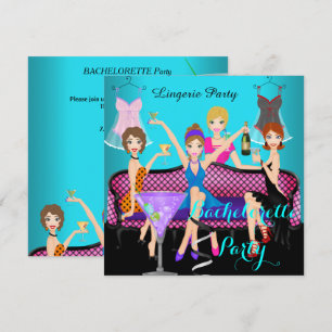 Bachelorette Party Teal Pink Lingerie Cocktails Invitation