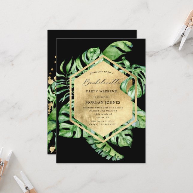 Bachelorette Party Tropical Foliage Invitation (Front/Back In Situ)