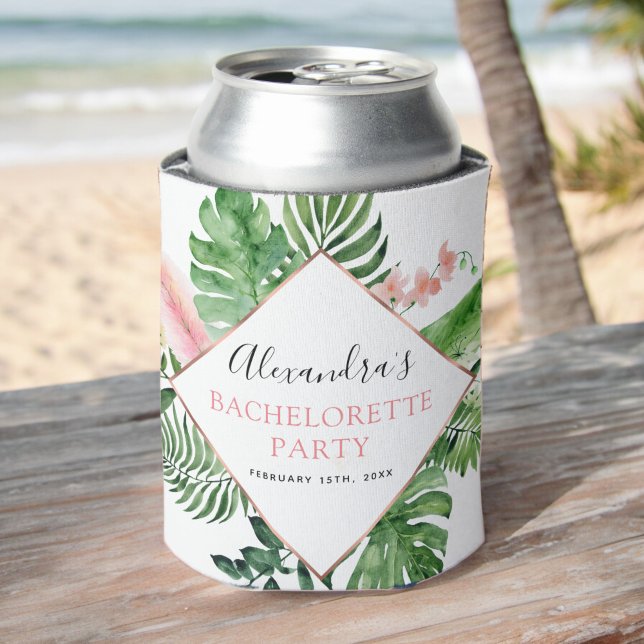 Bachelorette Party Tropical Palms Rose Gold Can Cooler (Creator Uploaded)