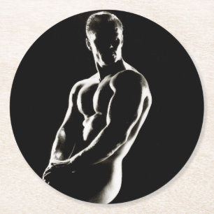 Bachelorette Party Vintage Shirtless Hunk Party Round Paper Coaster