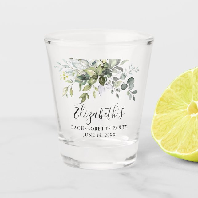 Bachelorette Party Watercolor Botanical Greenery Shot Glass (Front)