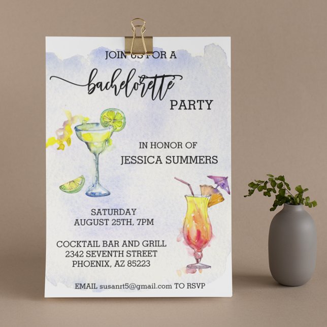 Bachelorette Party Watercolor Cocktail Invitation (Creator Uploaded)