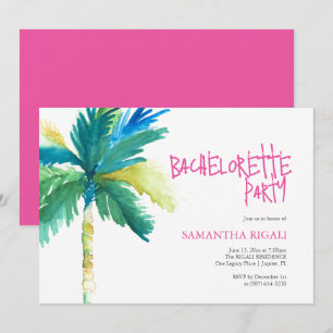 Bachelorette Party Watercolor Tropical Palm Tree Invitation