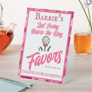 Bachelorette Party Wedding Golfing Pink Floral Pedestal Sign