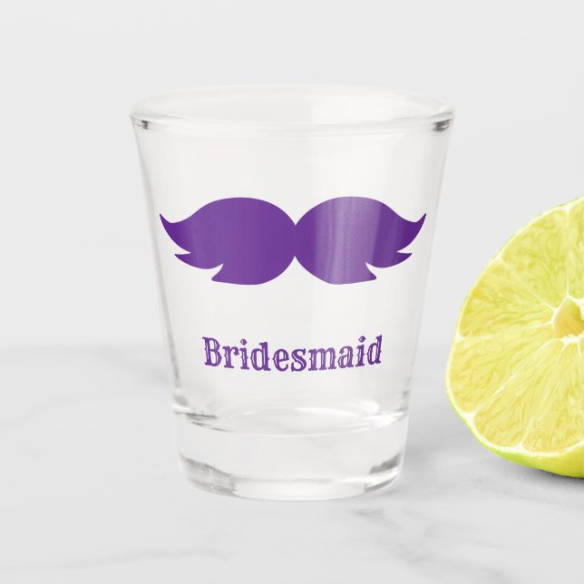 Bachelorette party / wedding purple bushy moustach shot glass (Front)