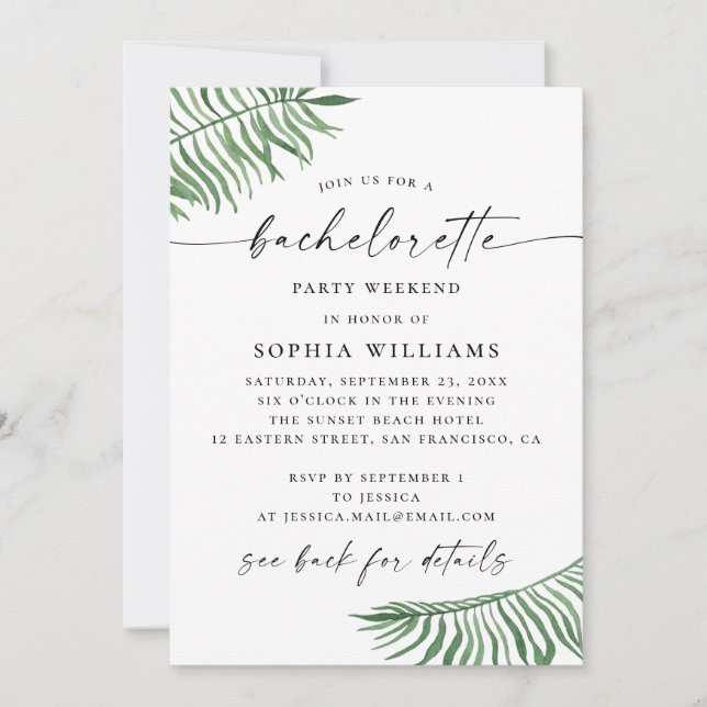 Bachelorette Party Weekend | Tropical Itinerary Invitation (Front)