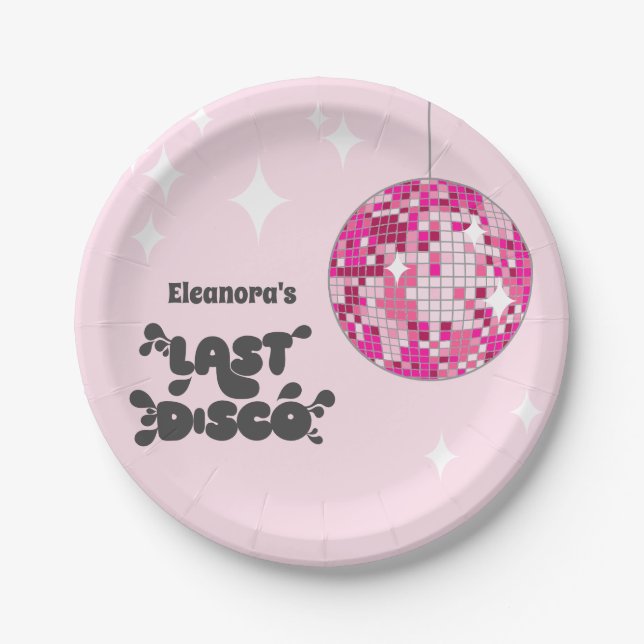Bachelorette Party Welcome Sign, Last Disco Paper Plate (Front)