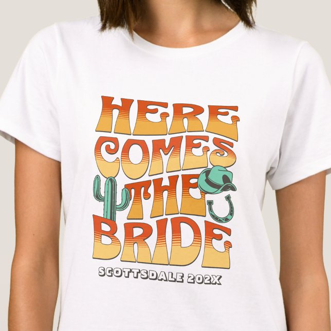 Bachelorette Party Western Cowboy Desert Groovy T-Shirt (Creator Uploaded)