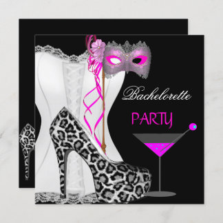 Bachelorette Party White Corset Pink Leopard Invitation