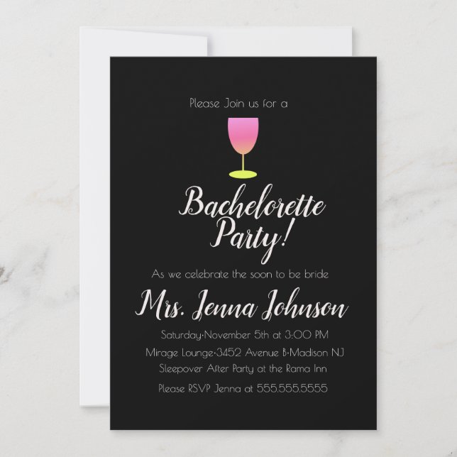 Bachelorette Party Wine Glass Ombre Invitation (Front)