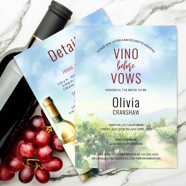 Bachelorette Party Wine Tasting Destination Invitation (Bachelorette party wine tasting destination invitation front and back view.)