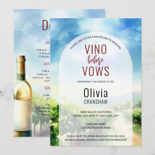 Bachelorette Party Wine Tasting Destination Invitation (Front/Back)