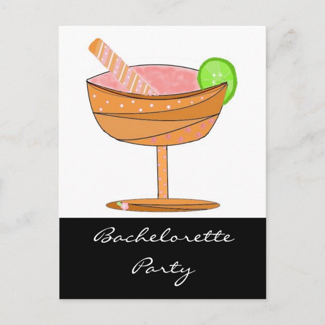 Bachelorette Party with Pink Fancy Drink Invitation Postcard (Front)