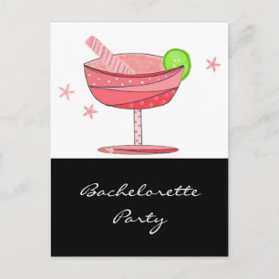Bachelorette Party with Pink Fancy Drink Invitation Postcard