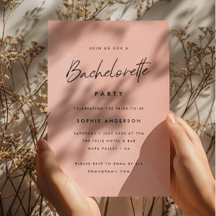 Bachelorette Peach Pink   Modern Minimalist Party Invitation