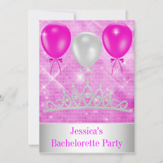 Bachelorette Pink Glitter Silver Jewel Tiara Party Invitation