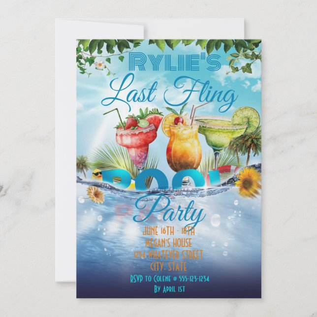 Bachelorette Pool Party Custom Invitation (Front)