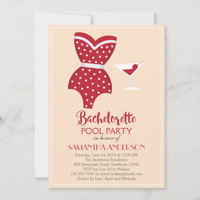 Bachelorette Pool Party Invitation, Beach party Invitation (Front)