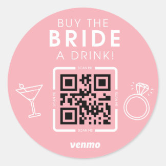 Bachelorette QR Code Buy The Bride a Drink Pink Classic Round Sticker