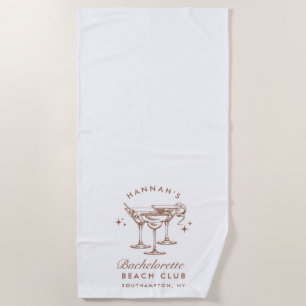 Bachelorette Retro Brown Cocktail Beach Towel