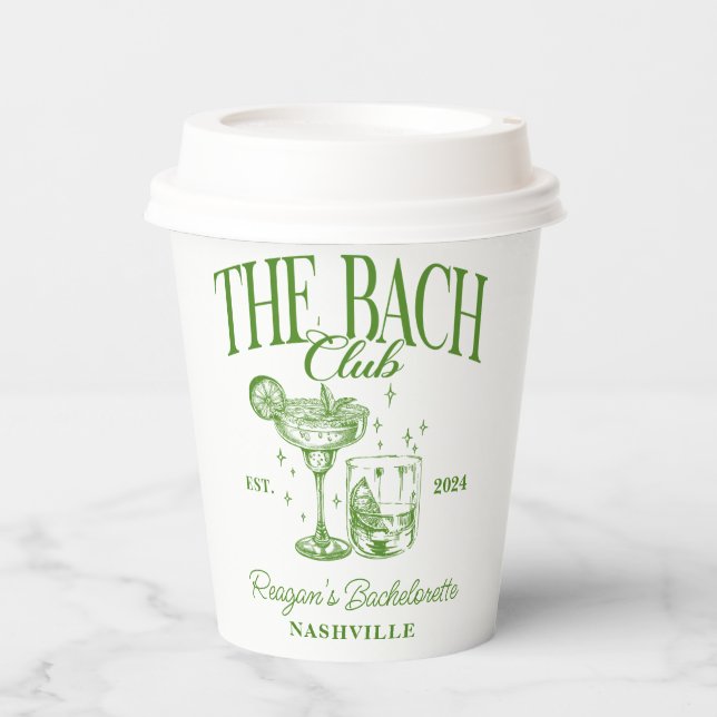 Bachelorette Retro Cocktail Green Custom Paper Cups (Front)