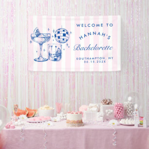 Bachelorette Retro Disco Cocktail Blue & Pink Banner