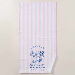 Bachelorette Retro Disco Cocktail Blue & Pink Beach Towel