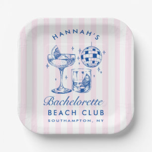 Bachelorette Retro Disco Cocktail Blue & Pink Paper Plate
