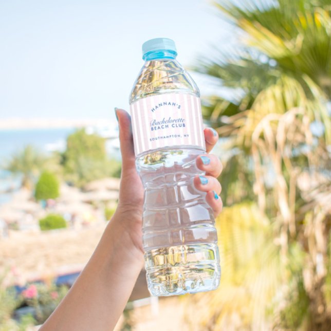 Bachelorette Retro Modern Navy & Pink Personalised Water Bottle Label (Bachelorette Retro Modern Navy & Pink Personalized Water Bottle Label)