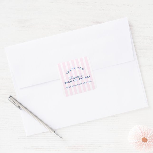 Bachelorette Retro Modern Pink & Navy Personalised Square Sticker (Envelope)