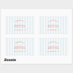 Bachelorette Retro Modern Red & Blue Personalised Rectangular Sticker<br><div class="desc">The retro striped design in pale blue and coral red brings a fun, preppy feel — perfect for beach club themes. Use them to label lotion bottles, sunscreen, gift boxes, candles, or even drink pouches. Dimensions: 4.5” L x 2.7” H. Fully editable — change the name, location, or remove text...</div>