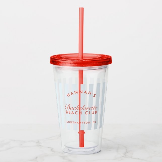Bachelorette Retro Red & Blue Stripes Acrylic Tumbler (Front)