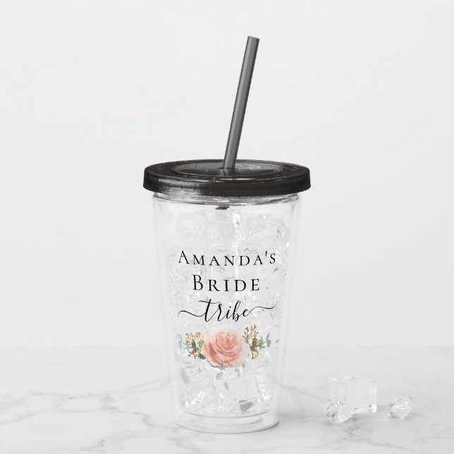 Bachelorette rose gold floral bride tribe acrylic tumbler (Back Ice)