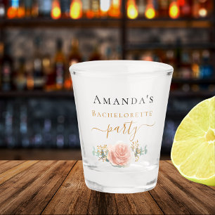 Bachelorette rose gold floral eucalyptus greenery shot glass