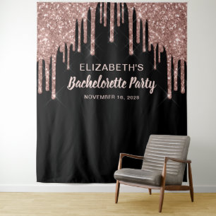 Bachelorette Rose Gold Glitter Personalised Black Tapestry