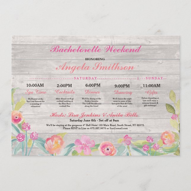 Bachelorette Rustic Bridal Shower Itinerary Coral Program (Front)