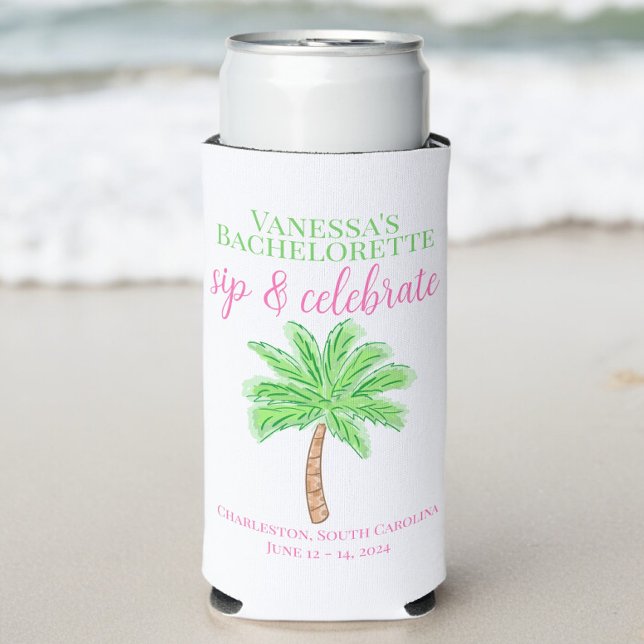 Bachelorette Sip & Celebrate Preppy Palm Custom Seltzer Can Cooler (Creator Uploaded)
