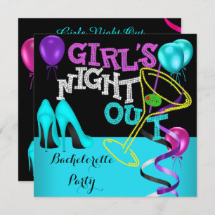 Bachelorette Teal Pink Black Purple Hi Heels Party Invitation