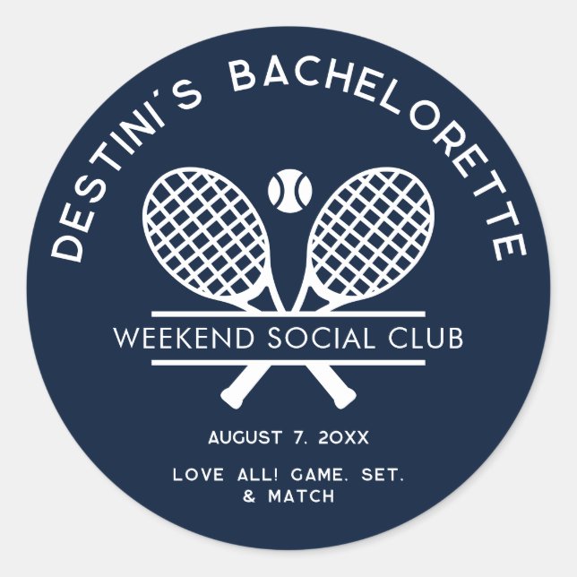 Bachelorette Tennis Country Club Party Custom Classic Round Sticker (Front)