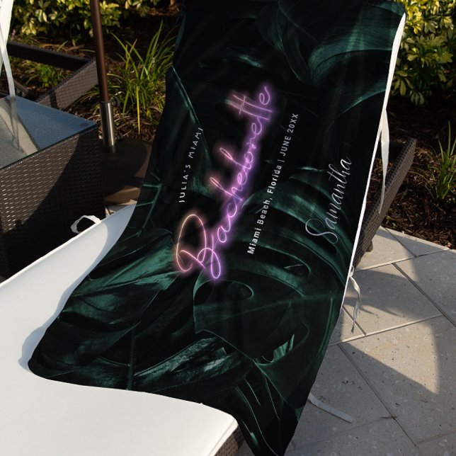 Bachelorette Tropical Palms Neon | Monogram  Beach Towel (Creator Uploaded)