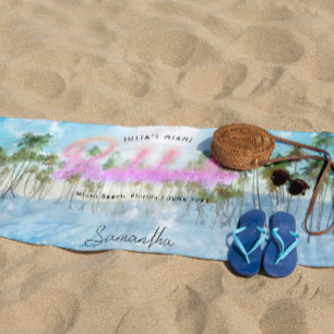 Bachelorette Tropical Palms Neon Monogram Beach Towel