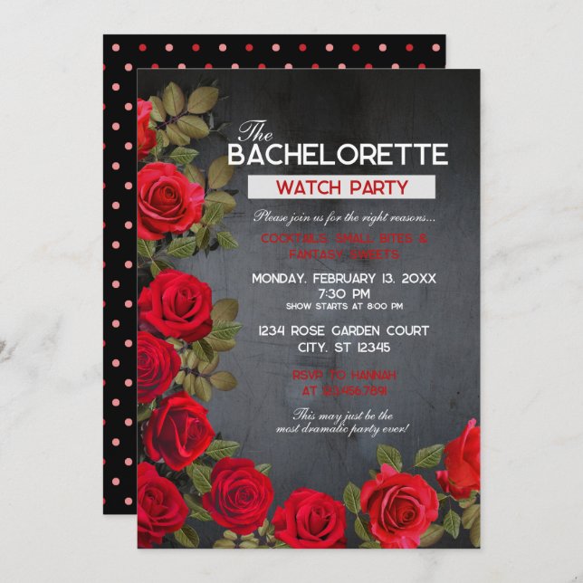 Bachelorette Watch Party Invitation, 5" x 7" (blk) Invitation (Front/Back)