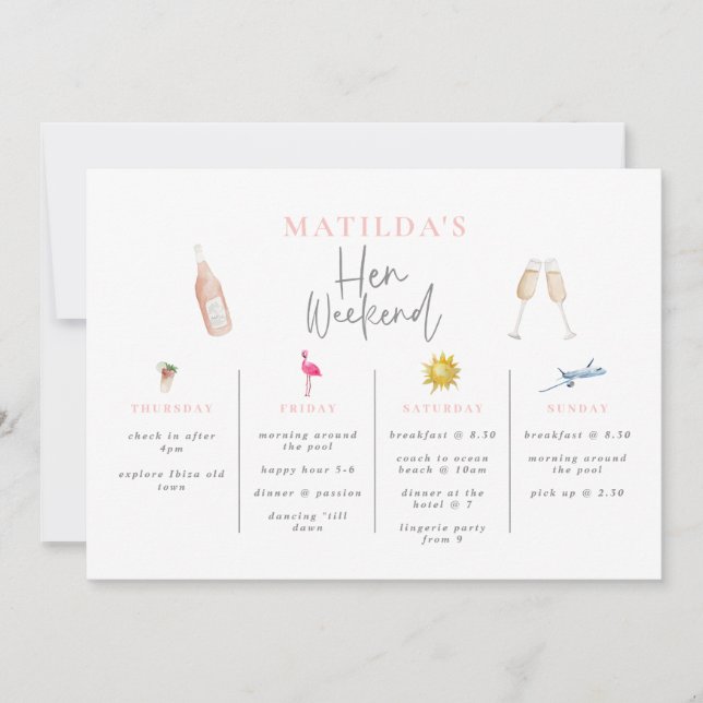 bachelorette watercolor drinks invitation (Front)