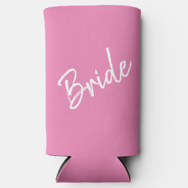 Bachelorette/Wedding - Pink & White - Bride -  Seltzer Can Cooler (Front)