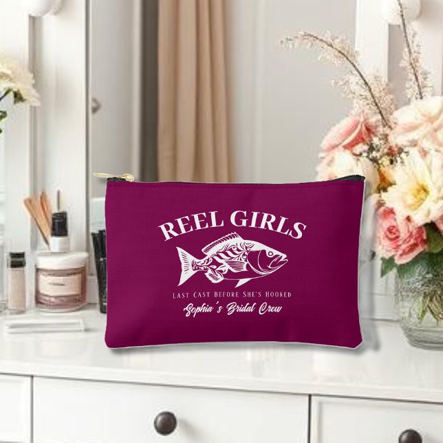Bachelorette Weekend-Hawaiian-Wine Colour Accessory Pouch (Bachelorette Party Gifts Reel Girls Hawaiian Fisherman Trend Fish Cosmetic Bag Wine Color)