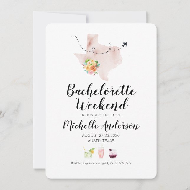 Bachelorette Weekend in Austin Texas Invitation (Front)