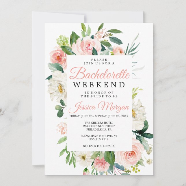 Bachelorette Weekend Itinerary Airy Blush Invitation (Front)