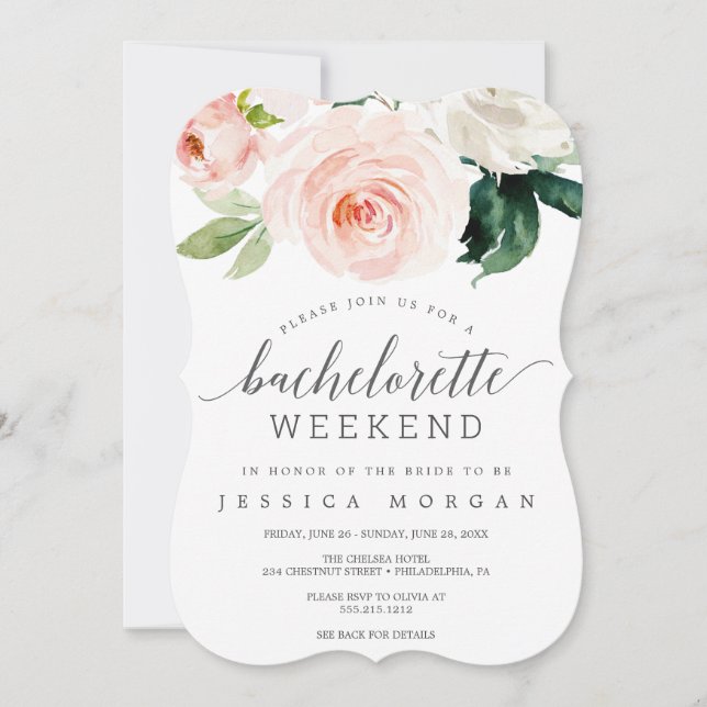 Bachelorette Weekend Itinerary Blushing Blooms Invitation (Front)